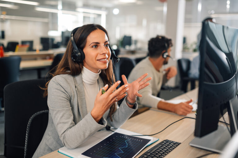 Westpark Communications Woman in Call Center Talking to Client